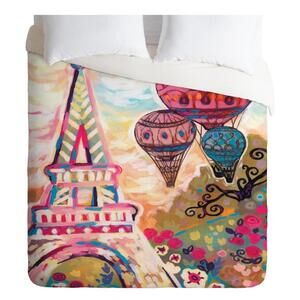 Deny Designs Natasha Wescoat Hot Air Balloons Sur Paris Duvet Cover Queen Sz NEW